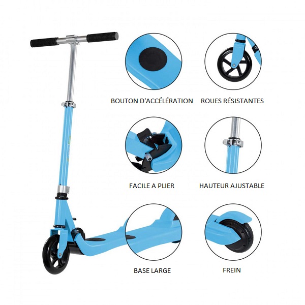 Les fonctionnalités de la trottinette électrique bleue pour enfants