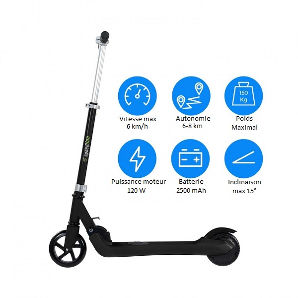 Trottinette électrique 120 W pliable pour enfant 7-14 ans 12 Km/h max.  autonomie 10 Km max. noir